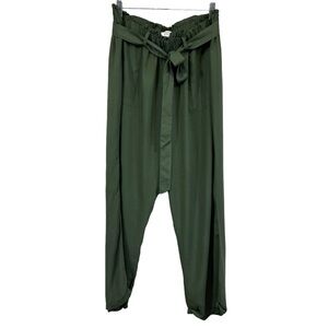 Crown & Ivy Women's Pants Paper Bag Style Waist Belt Elastic Plus Size 16 Green